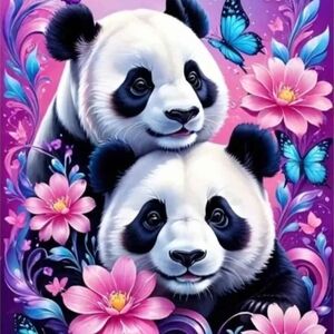 11.8x15.7 Panda, Butterflies And Flowers DIY Diamond Art Painting Kit